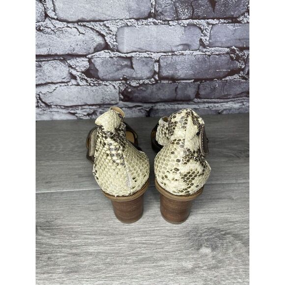 Fidji Ivory Leather Snake Skin Anke Strap Print Brown Heel Sandals Women 38.5EU - Picture 5 of 16
